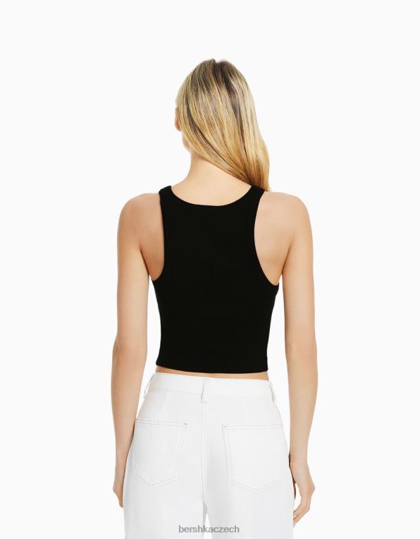 ženy Bershka žebrované tílko P8844333 oblečení Černá