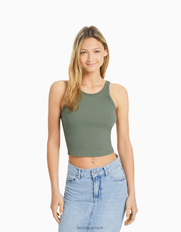 ženy Bershka žebrované tílko P8844337 oblečení khaki