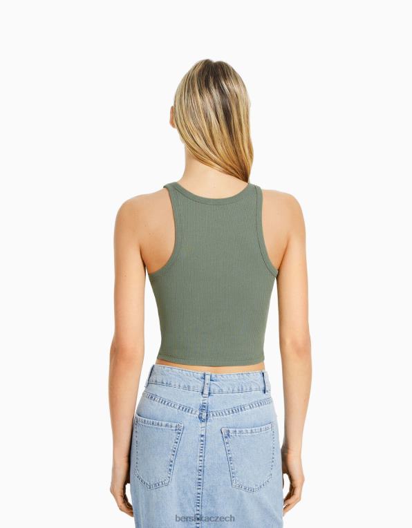 ženy Bershka žebrované tílko P8844337 oblečení khaki