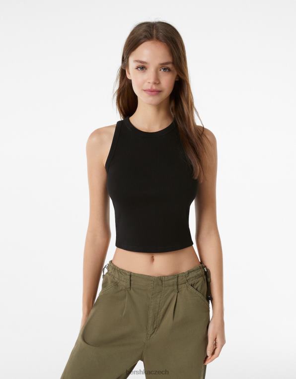 ženy Bershka žebrované tílko P8844607 oblečení Černá