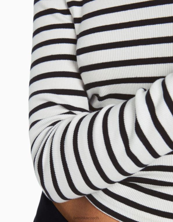 ženy Bershka žebrované tričko s dlouhým rukávem P8844435 oblečení bílý černý