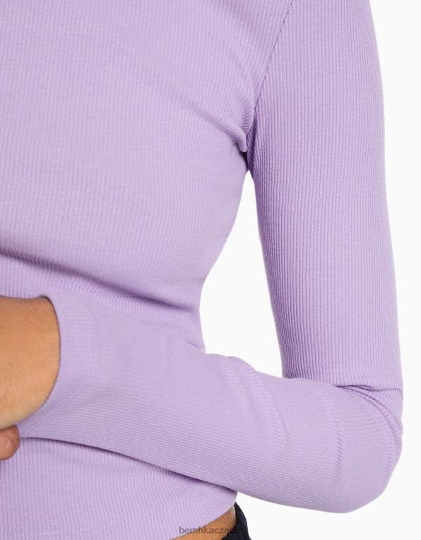 ženy Bershka žebrované tričko s dlouhým rukávem P8844574 oblečení fialový