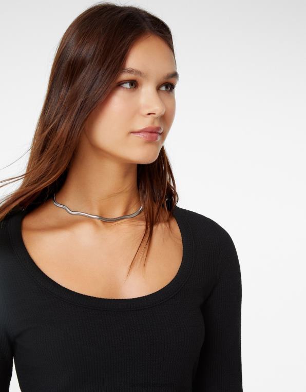 ženy Bershka žebrované tričko s dlouhým rukávem P8844592 oblečení Černá