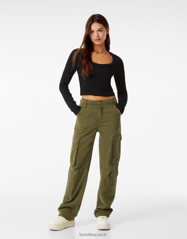 ženy Bershka žebrované tričko s dlouhým rukávem P8844592 oblečení Černá