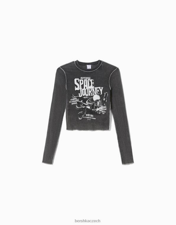 ženy Bershka žebrované tričko s dlouhým rukávem P8844640 oblečení Šedá