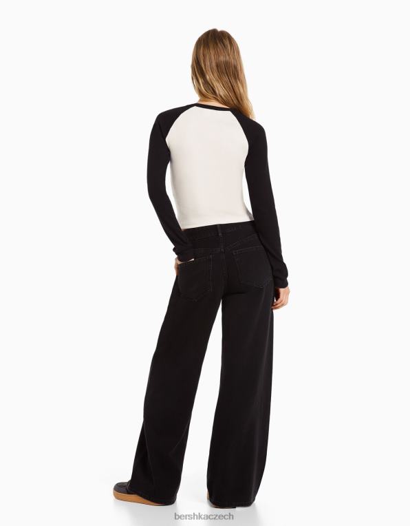 ženy Bershka Žebrované tričko s dlouhým rukávem s potiskem nirvana P8844554 oblečení špinavě bílé