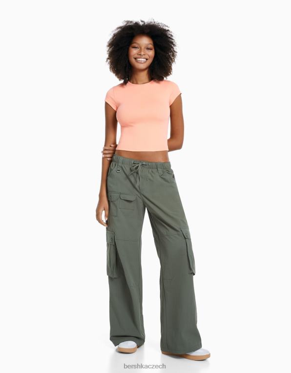 ženy Bershka žebrované tričko s krátkým rukávem P8844350 oblečení oranžový