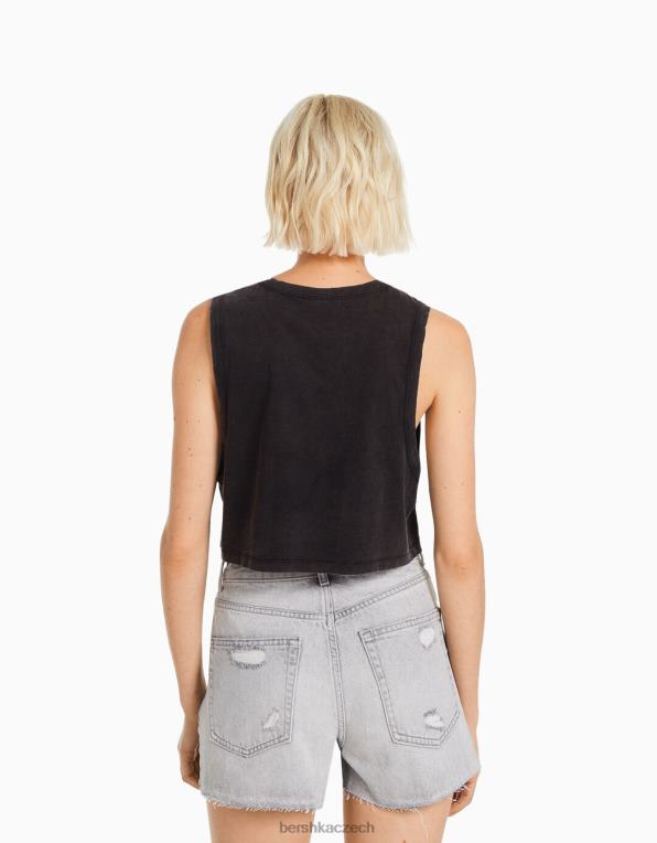 ženy Bershka metalické tričko bez rukávů P8844469 oblečení Šedá