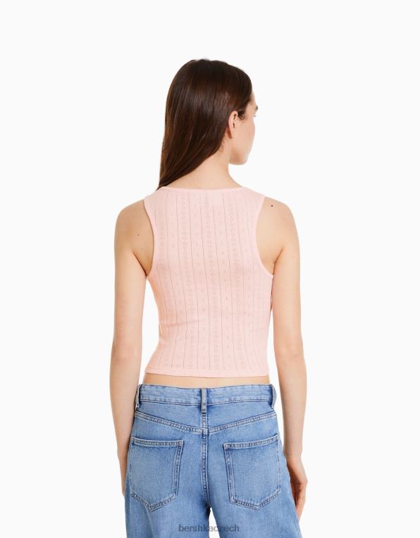 ženy Bershka nirvana print pointelle pletené tílko P8844627 oblečení růžový