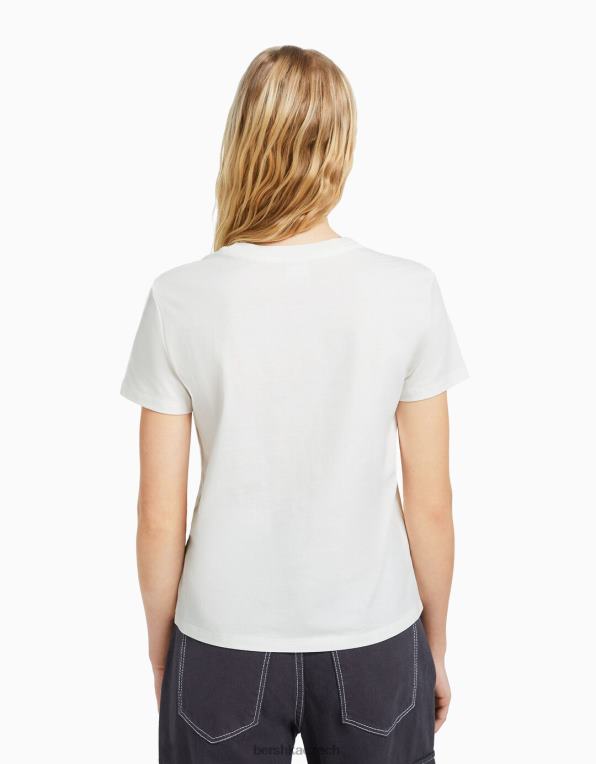 ženy Bershka obyčejné tričko s grafickým potiskem P8844503 oblečení špinavě bílé