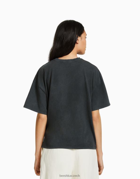ženy Bershka oversize tričko s krátkým rukávem s potiskem P8844430 oblečení Šedá