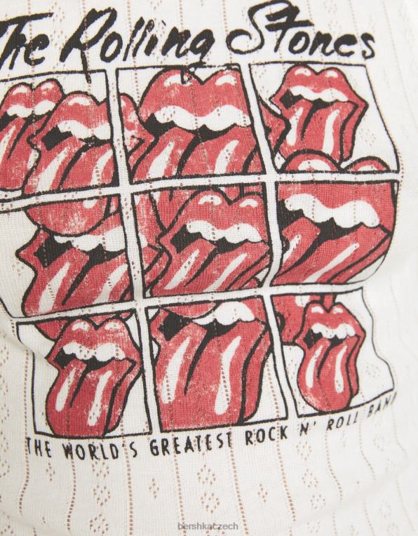 ženy Bershka úpletové tričko bez rukávů s potiskem kulatých kamenů P8844628 oblečení bílý