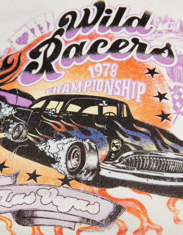 ženy Bershka potištěné tričko s krátkým rukávem s prstenem a kravatou P8844603 oblečení bílý