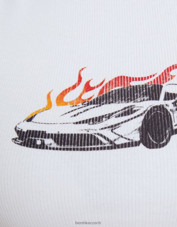 ženy Bershka potištěné tričko s krátkými raglánovými rukávy P8844388 oblečení bílý černý