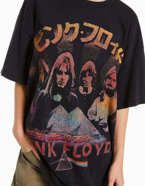 ženy Bershka růžové tričko s krátkým rukávem s floydovým potiskem P8844558 oblečení Šedá