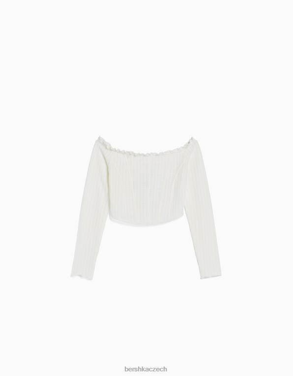 ženy Bershka rustikální tričko s dlouhým rukávem P8844512 oblečení krém