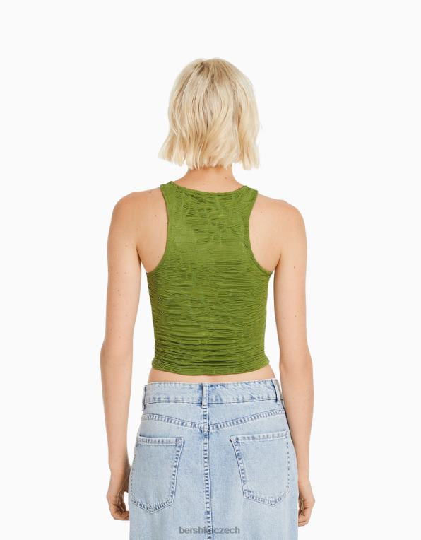 ženy Bershka texturované tričko bez rukávů racerneck P8844377 oblečení khaki