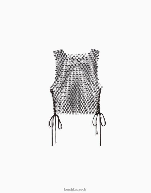 ženy Bershka tričko bez rukávů s kamínky P8844463 oblečení Černá