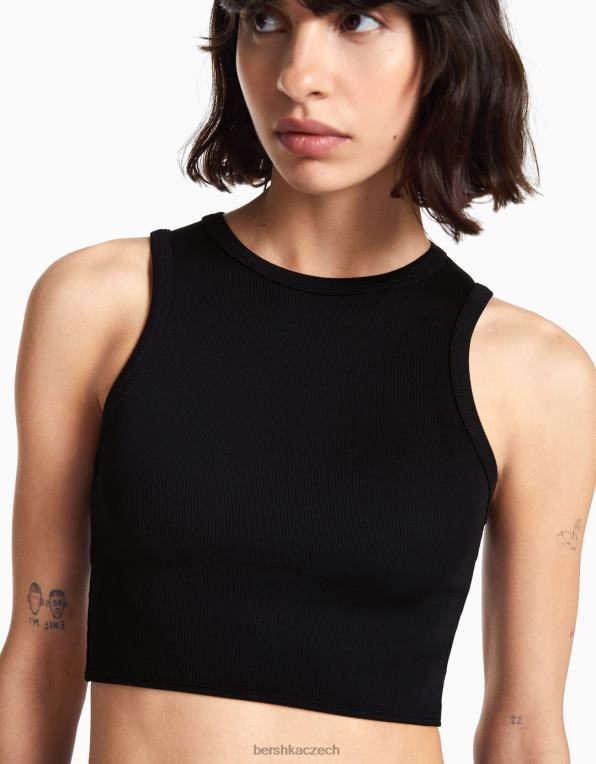 ženy Bershka tričko bez rukávů s ozdobným zadním dílem P8844524 oblečení Černá