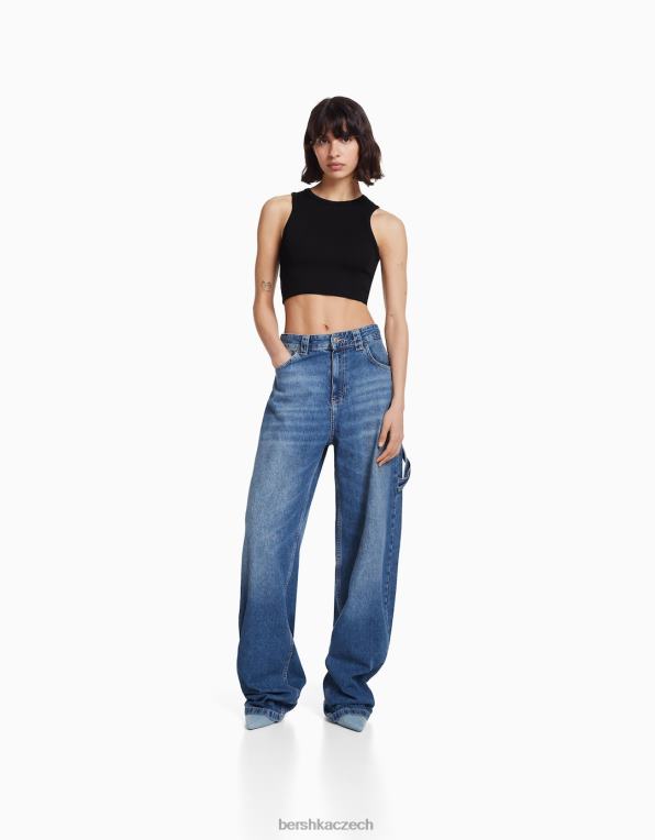 ženy Bershka tričko bez rukávů s ozdobným zadním dílem P8844524 oblečení Černá