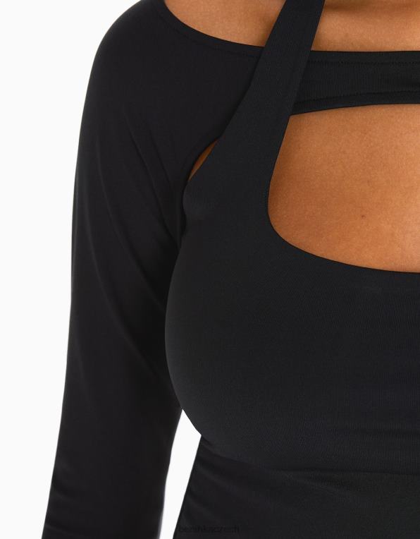 ženy Bershka tričko s dlouhým rukávem a detailem límečku P8844537 oblečení Černá