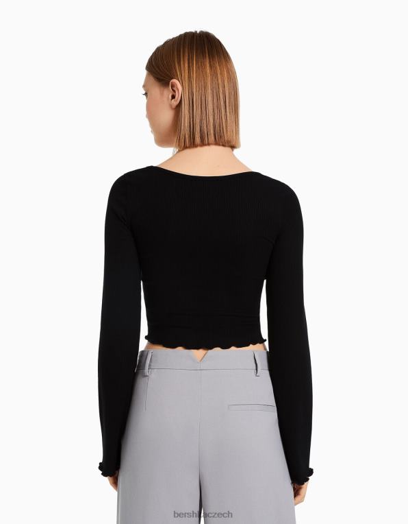 ženy Bershka tričko s dlouhým rukávem a kulatým výstřihem P8844578 oblečení Černá