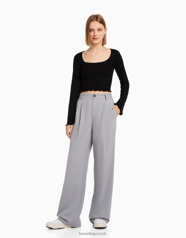 ženy Bershka tričko s dlouhým rukávem a kulatým výstřihem P8844578 oblečení Černá