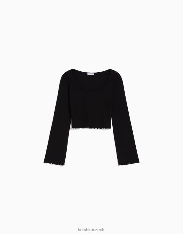 ženy Bershka tričko s dlouhým rukávem a kulatým výstřihem P8844578 oblečení Černá