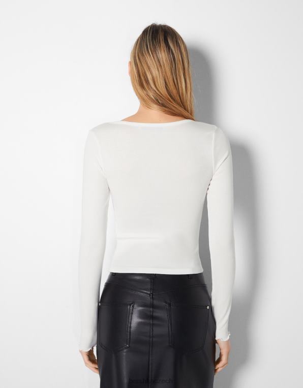 ženy Bershka tričko s dlouhým rukávem a nabíraným výstřihem do V P8844549 oblečení výhradní