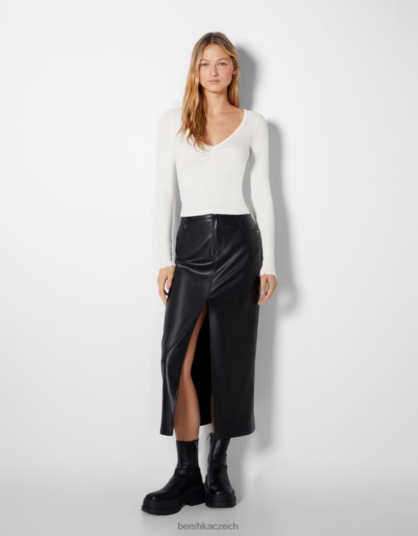 ženy Bershka tričko s dlouhým rukávem a nabíraným výstřihem do V P8844549 oblečení výhradní