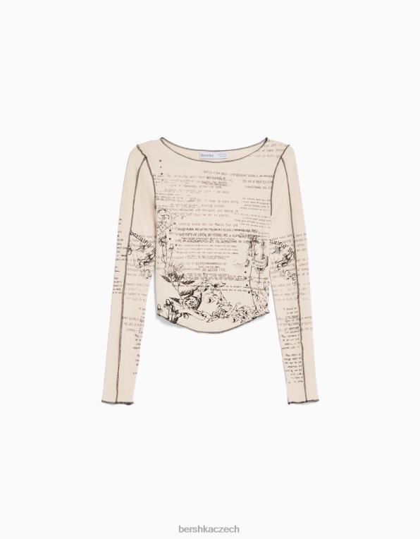 ženy Bershka tričko s dlouhým rukávem a potiskem P8844453 oblečení písek