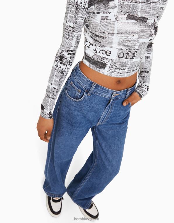 ženy Bershka tričko s dlouhým rukávem a potiskem P8844614 oblečení bílý