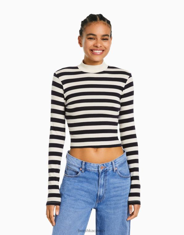 ženy Bershka tričko s dlouhým rukávem a vysokým výstřihem P8844409 oblečení bílý černý