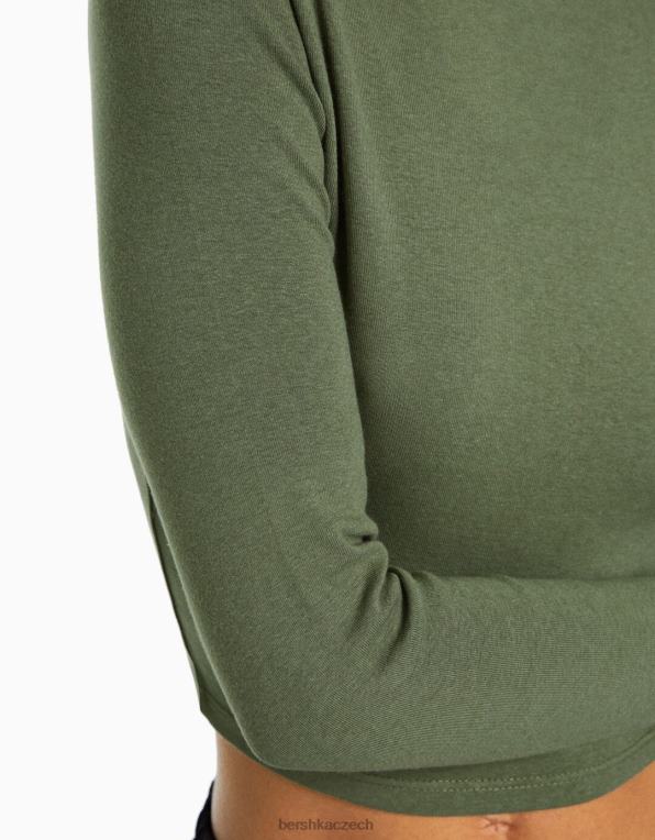 ženy Bershka tričko s dlouhým rukávem a vysokým výstřihem P8844410 oblečení khaki