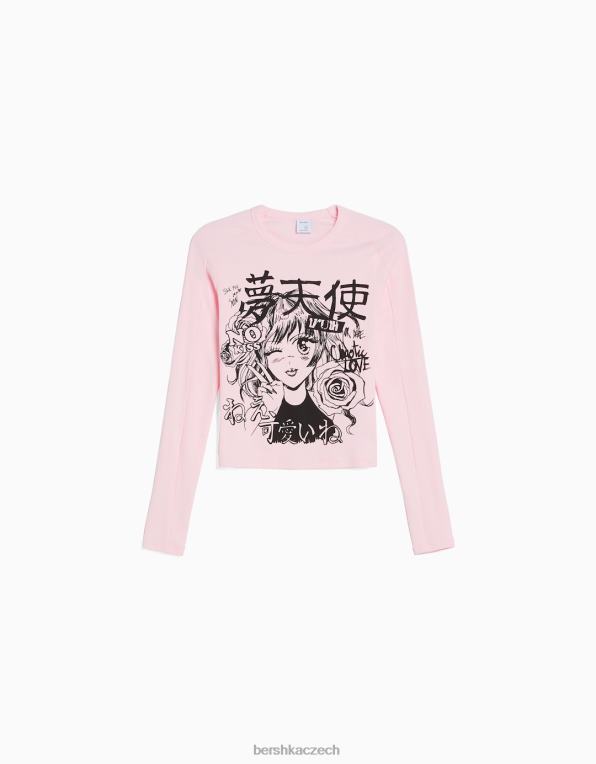 ženy Bershka tričko s dlouhým rukávem s anime potiskem P8844645 oblečení růžový