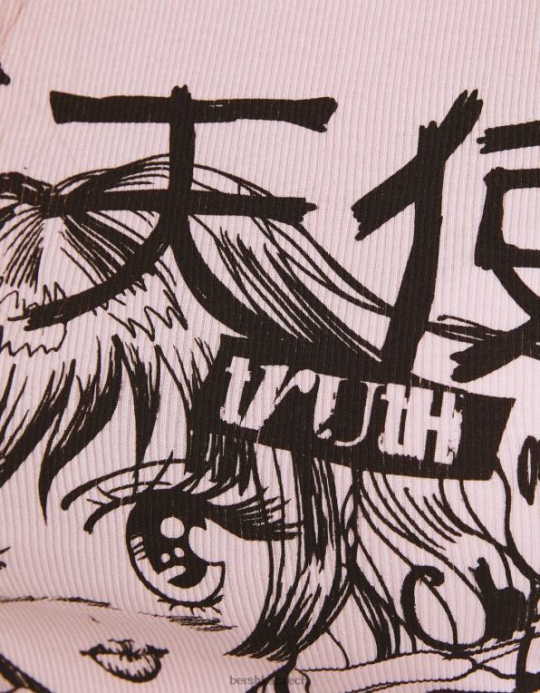 ženy Bershka tričko s dlouhým rukávem s anime potiskem P8844645 oblečení růžový