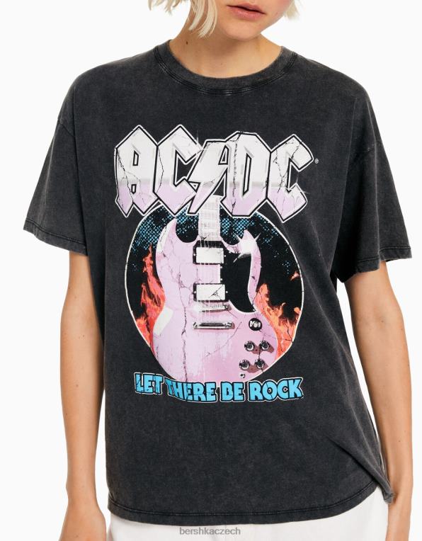 ženy Bershka tričko s krátkým rukávem a AC/DC potiskem P8844471 oblečení Šedá