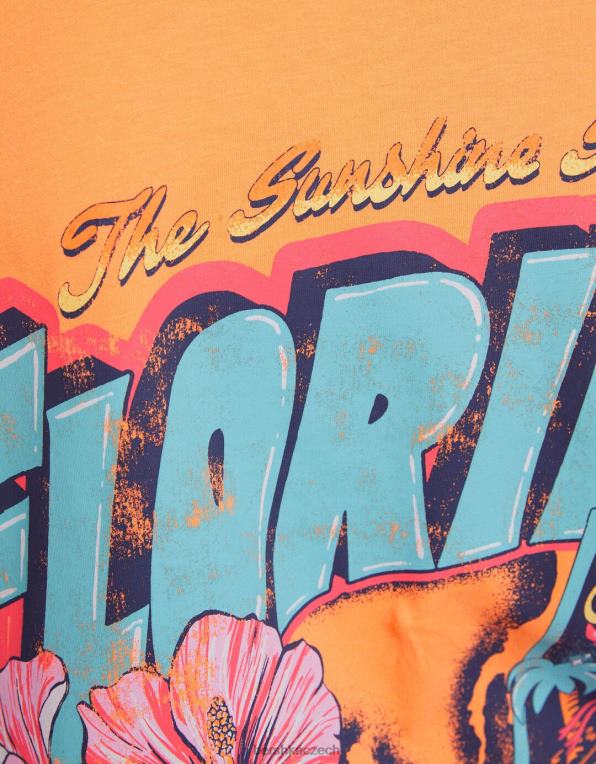 ženy Bershka tričko s krátkým rukávem a potiskem P8844327 oblečení oranžový