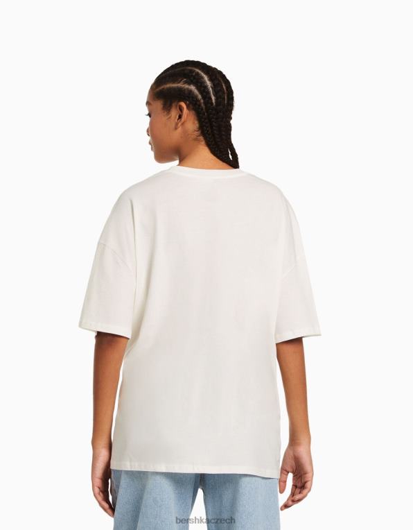 ženy Bershka tričko s krátkým rukávem a potiskem P8844329 oblečení krém