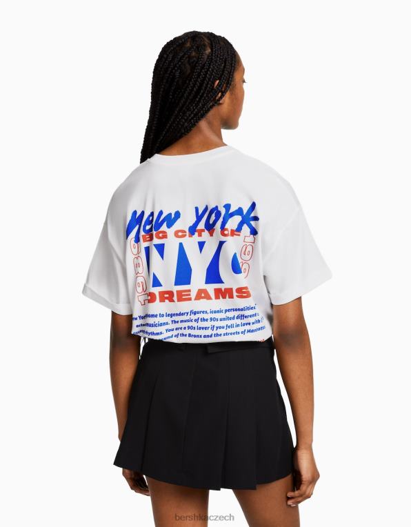 ženy Bershka tričko s krátkým rukávem a potiskem P8844404 oblečení špinavě bílé