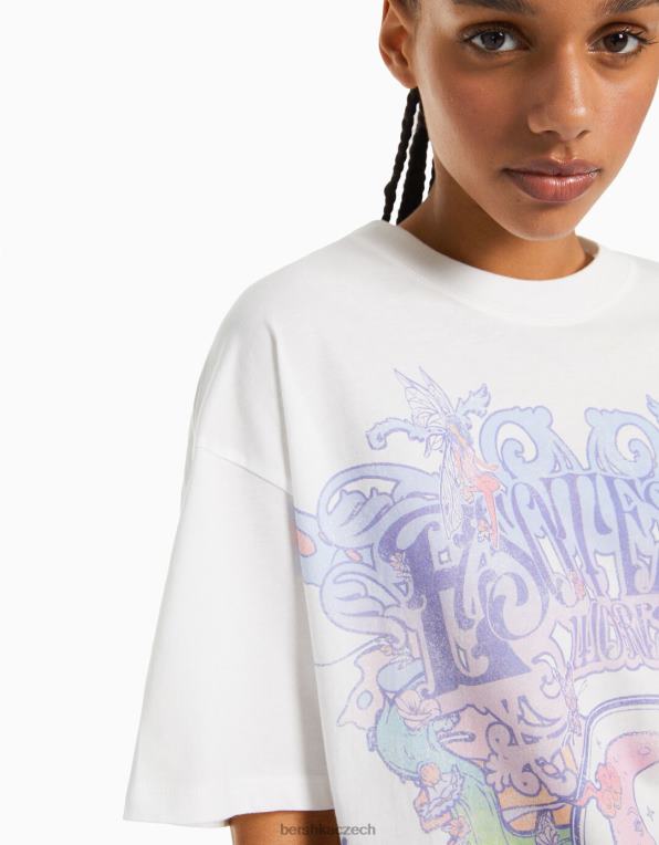 ženy Bershka tričko s krátkým rukávem a potiskem P8844432 oblečení špinavě bílé