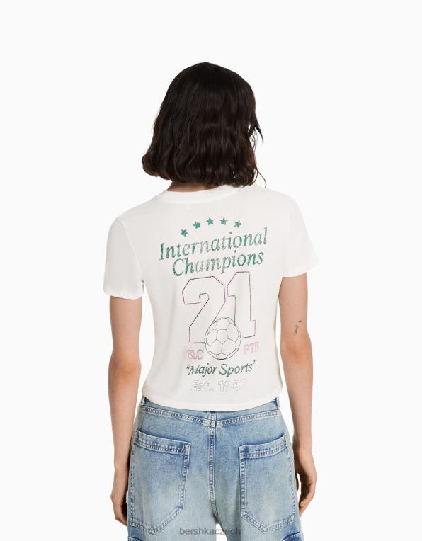 ženy Bershka tričko s krátkým rukávem a potiskem P8844493 oblečení špinavě bílé