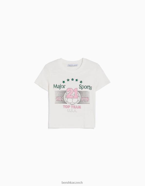 ženy Bershka tričko s krátkým rukávem a potiskem P8844493 oblečení špinavě bílé