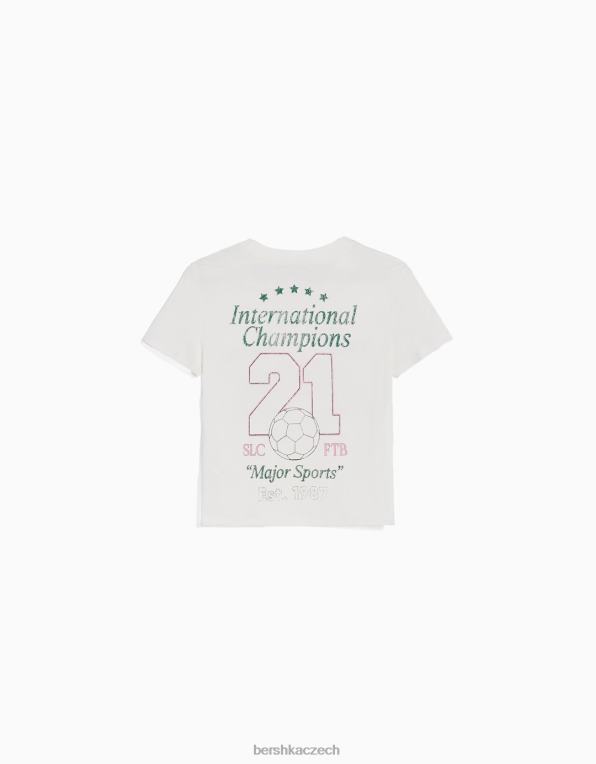 ženy Bershka tričko s krátkým rukávem a potiskem P8844493 oblečení špinavě bílé