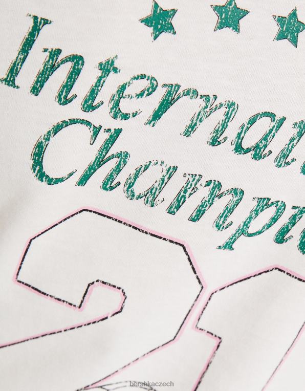 ženy Bershka tričko s krátkým rukávem a potiskem P8844493 oblečení špinavě bílé