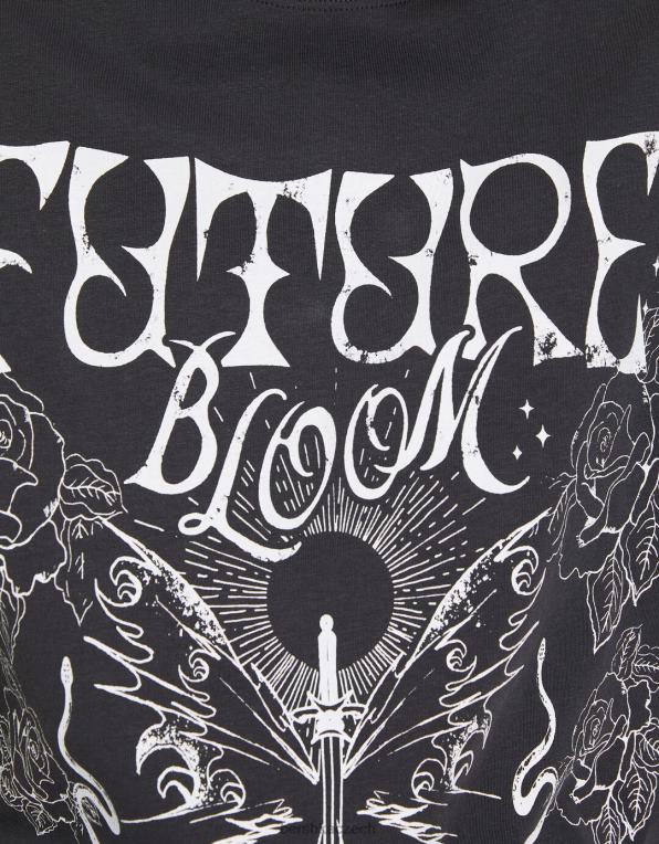 ženy Bershka tričko s krátkým rukávem a potiskem P8844504 oblečení tmavošedý