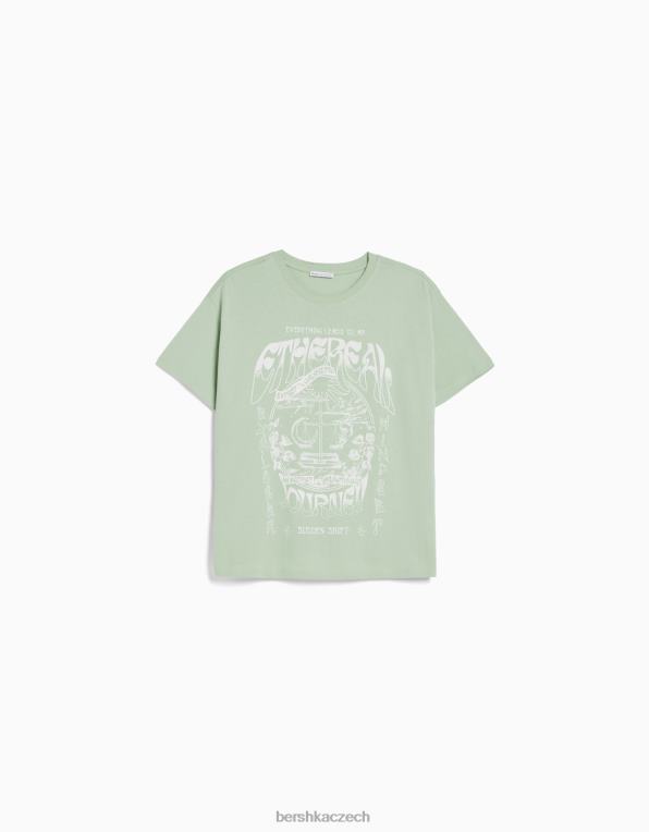 ženy Bershka tričko s krátkým rukávem a potiskem P8844505 oblečení zelená