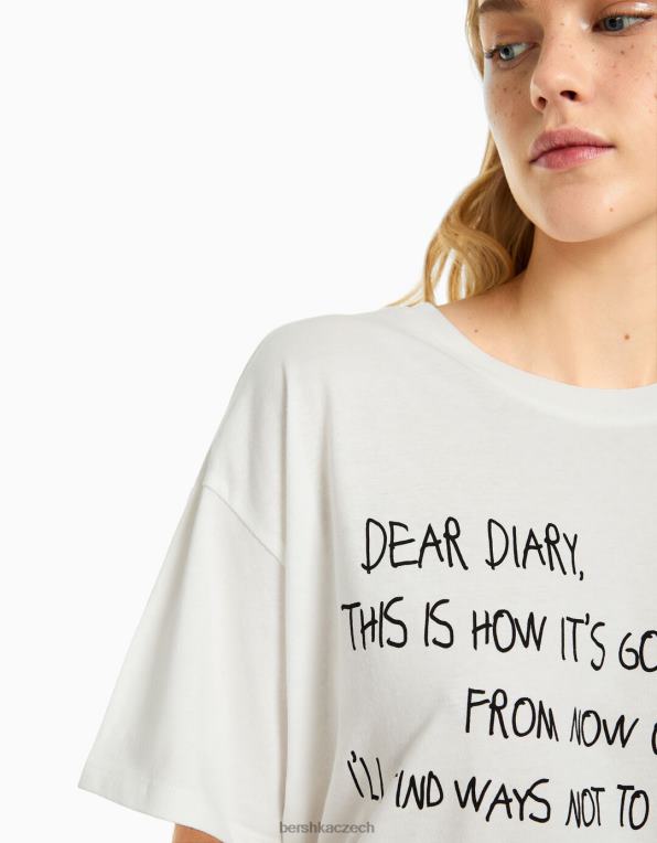 ženy Bershka tričko s krátkým rukávem a potiskem P8844506 oblečení krém