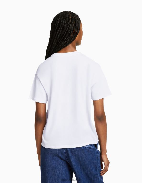 ženy Bershka tričko s krátkým rukávem a potiskem P8844543 oblečení bílý