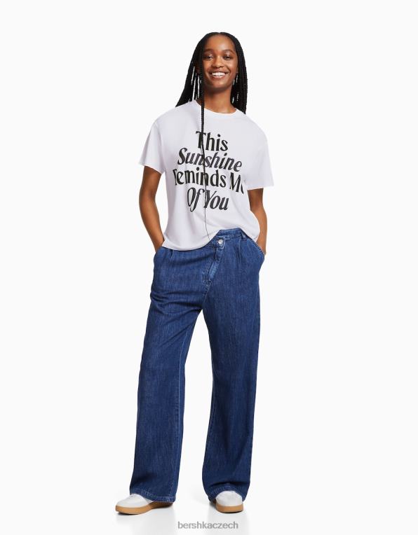 ženy Bershka tričko s krátkým rukávem a potiskem P8844543 oblečení bílý